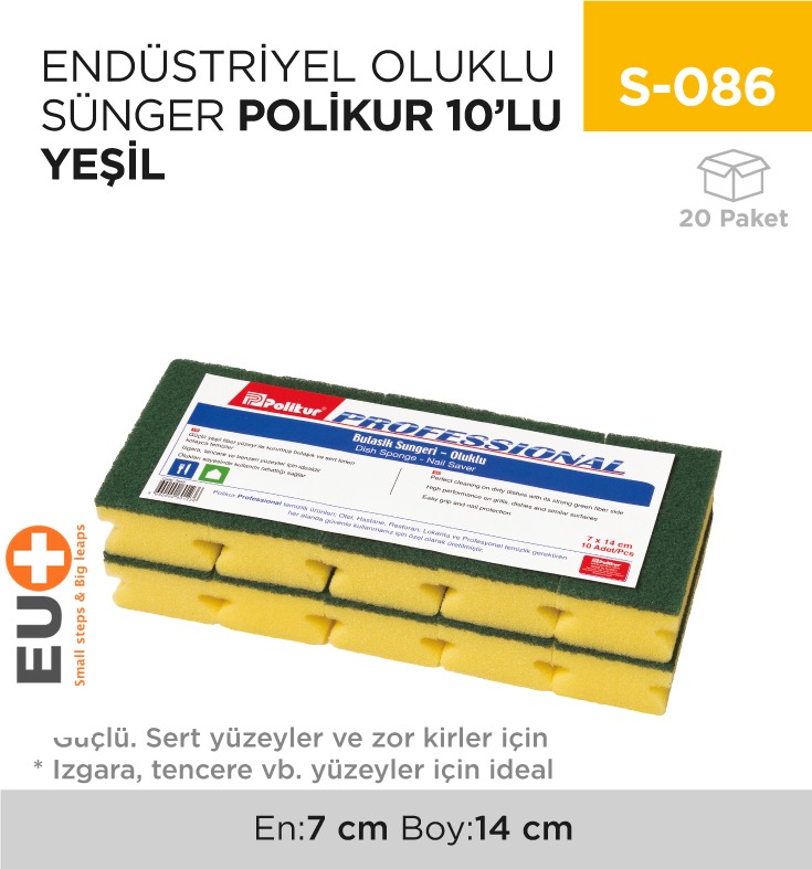 ENDÜSTRİYEL OLUKLU SÜNGER POLİKUR 10LU YEŞİL (2649)