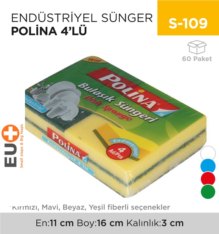 ENDÜSTRİYEL SÜNGER POLİNA 4LÜ YEŞİL (2233)