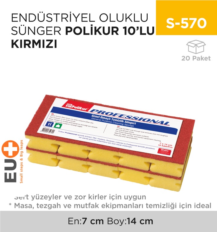 ENDÜSTRİYEL OLUKLU SÜNGER POLİKUR 10LU KIRMIZI(2697)