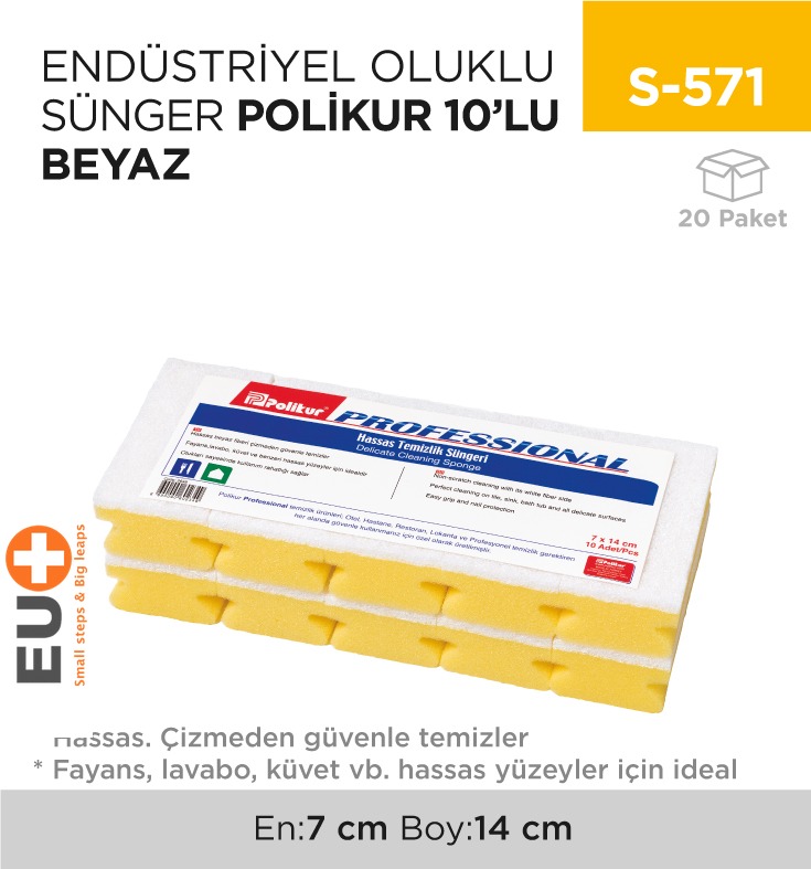 ENDÜSTRİYEL OLUKLU SÜNGER POLİKUR 10LU BEYAZ(2648)