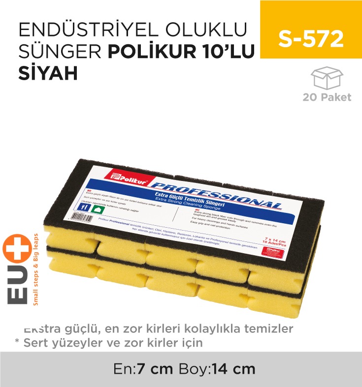 ENDÜSTRİYEL OLUKLU SÜNGER POLİKUR 10LU SİYAH(2647)