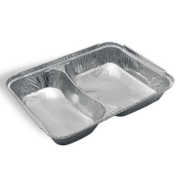2 Gözlü Alüminyum Kap - 22,5 x 17,5 cm genişliğinde, 3 cm derinliğinde, iki gözlü alüminyum kap. Özellikle kebap ve et restaurantlarının evlere paket serviste tercih ettiği bir üründür. Düğün, davet ve pikniklerde kullanışlı bir çözümdür.