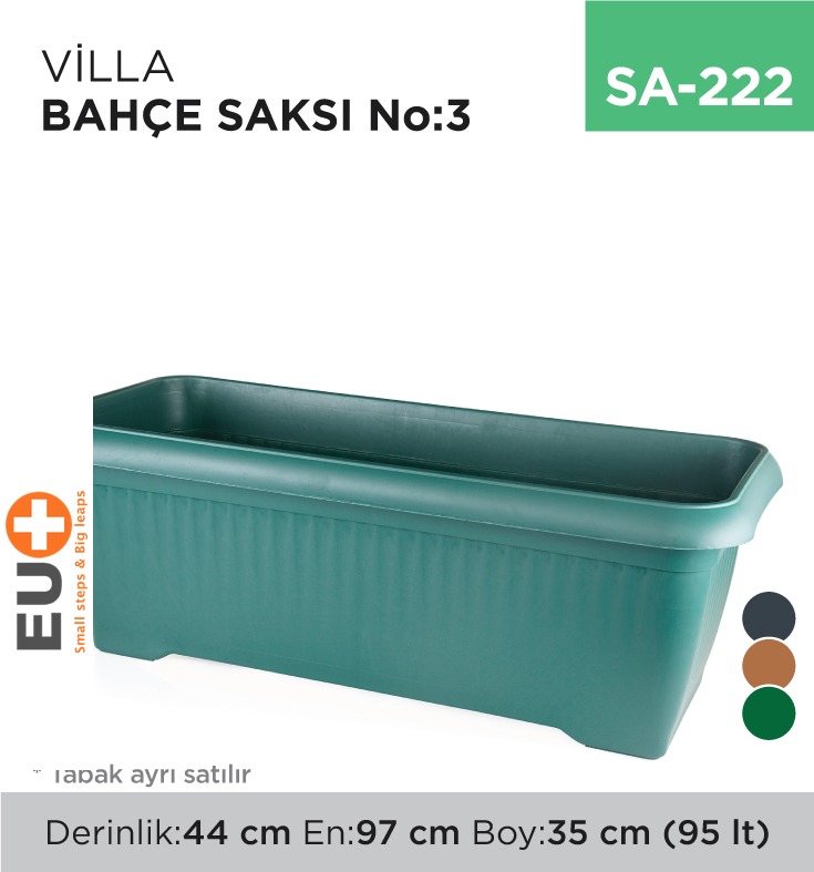 VİLLA BAHÇE SAKSI NO:3 TABAKSIZ (95 LT) - 1. Minimum sipariş tutarı 5.000TL'dir (KDV hariç).
2. Fiyatlarımız İzmir teslim fiyatlarıdır; kargo ücreti Kargo ve Teslimat Politikası'na göre hesaplanır (₺100.000 ve üzeri siparişlerde ücretsiz).
3. Spot ve sipariş üzerine tedarik edilen ürünlerde stok durumu ve teslim süresi sipariş onayında bildirilir.
4. Kusurlu, hasarlı veya yanlış gönderilen ürünler, teslimden itibaren 14 gün içinde bildirilmesi hâlinde iade alınır.
5. Şahıs şirketlerine ve tüzel kişilere faturalı satış yapılmaktadır; bireysel tüketicilere satış yapılmamaktadır.