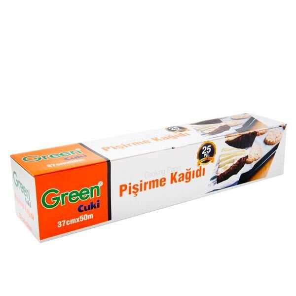 Green Yağlı Pişirme Kağıdı 37cm x 50m - 37 cm genişliğinde, 50 metre uzunluğunda kaliteli catering, cafe ve restaurant mutfaklarına uygun yağlı pişirme kağıdıdır. Yağlı pişirme kağıdı, fırında pişen yemeklerin fırın tepsisine yağ sürülmesine gerek kalmadan yapışmasına engel olur.
50 metre uzunluğunda olması nedeniyle işletme mutfaklarının yanı sıra evlerde kullanımda da ekonomik bir çözüm sunar.